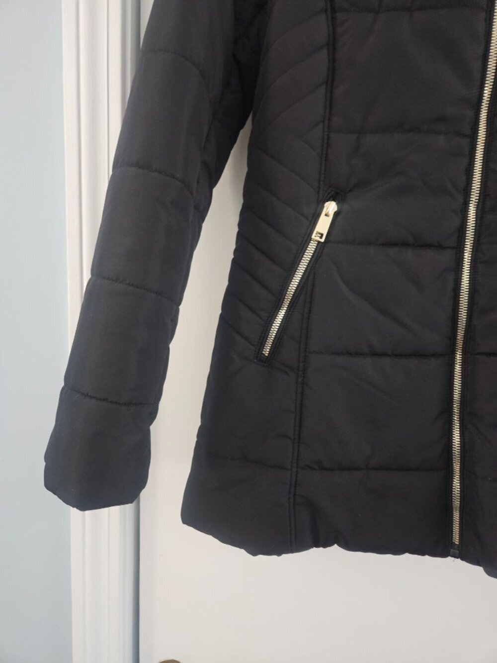 Maralyn & Me Black Faux-Fur Hooded Mid Length Puffer Large Coat - Picture 6 of 11